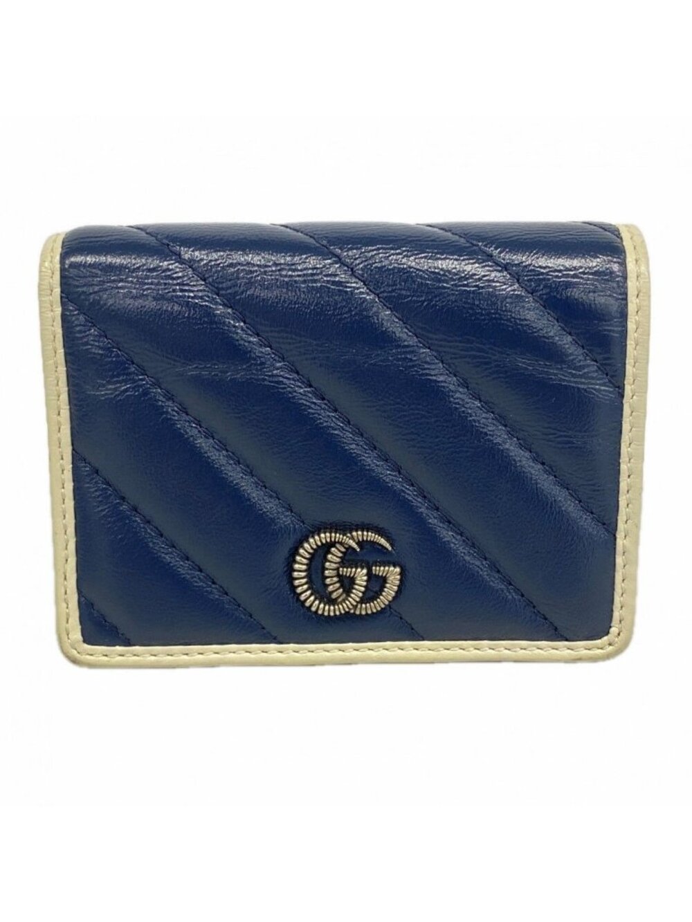 Gucci Wallet GG Marmont Leather Navy White Silver - Picture 1 of 8